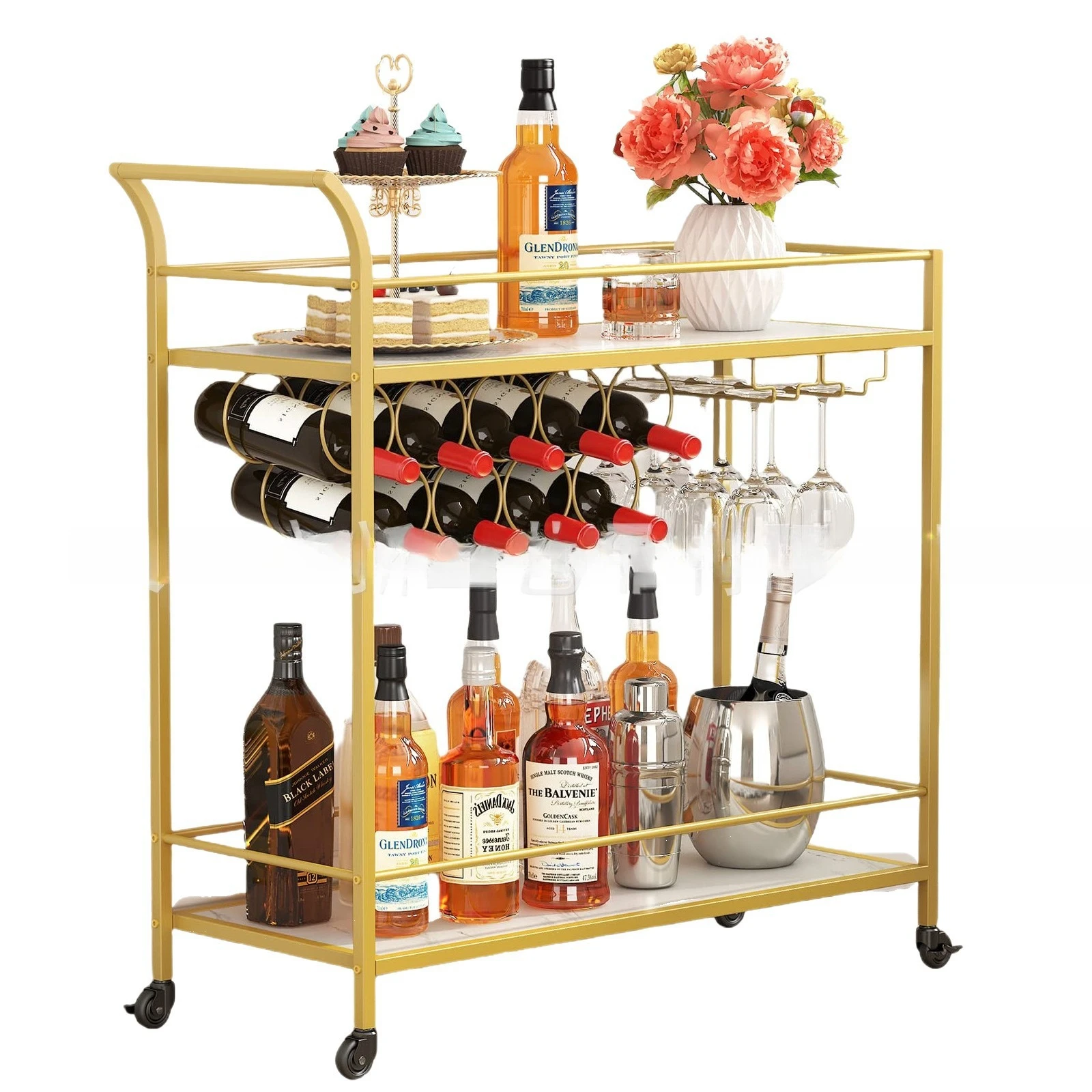 

Food Cart Beverage Hand Service Cart Gold Multi-layer