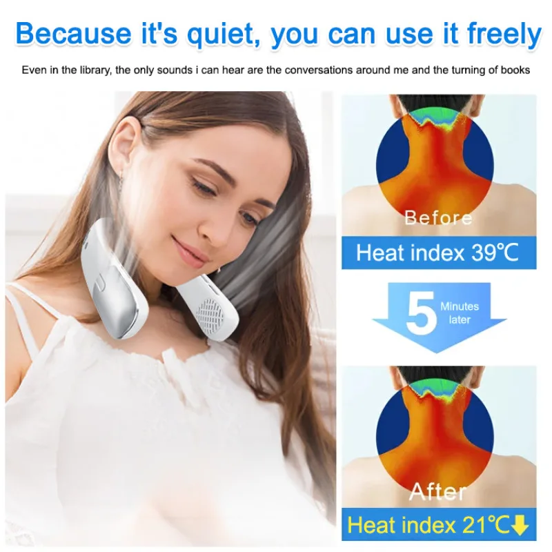 Kipas Leher Portabel Pendingin Leher Mini Kipas Leher Gantung Tanpa Bilah 4000MAh USB Kipas Pendingin Es Isi Ulang dengan Tampilan Digital LED