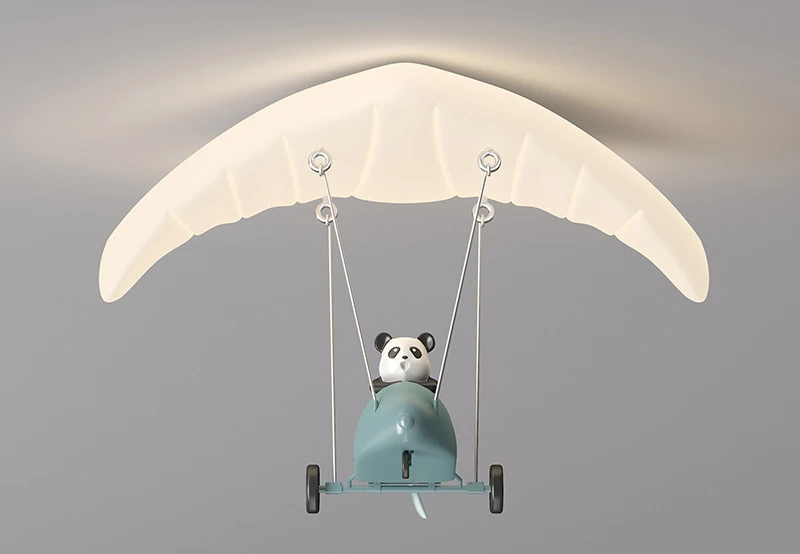 

Children Paraglider Panda Pe Resin Led Ceiling Lamp Kids Bedroom Study Restaurant Kindergarten Creative Indoor Lighting Fixtures