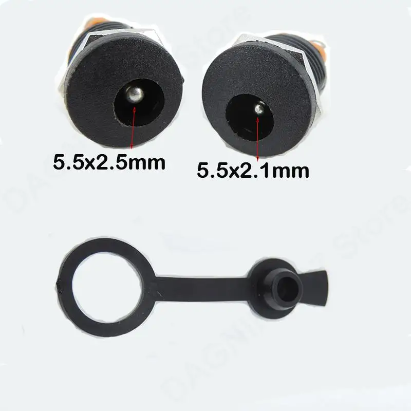 5.5x2.1mm/5.5x2.5mm DC Power Female Socket with Dustproof Cap Jack DCPlug Connectors Round Hole Screw Nut Interface DC022 V27