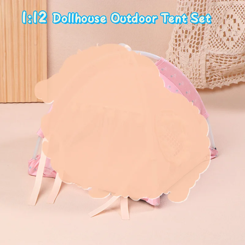 

1:12 Dollhouse Simulation Pink Tent Model Mini Doll Travel Camping Decoration Toys Micro Scene Construction Photo Props