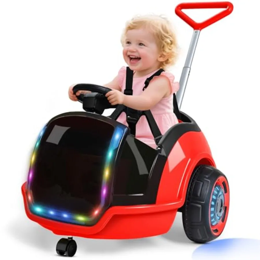 

3-in-1 Electric Push Ride On Car, 12V Kids Ride On Toy w/Remote Control, 360° Spin, 5-Point Safety Belt, Colorful LED Light, Mus