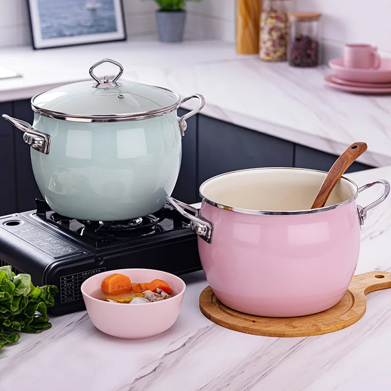 

Heightening Enamelled Stockpot with Glass Lid Ceramic Soup Pot Double Ear Saucepan Casserole Gas Induction Universal Cooker 22cm