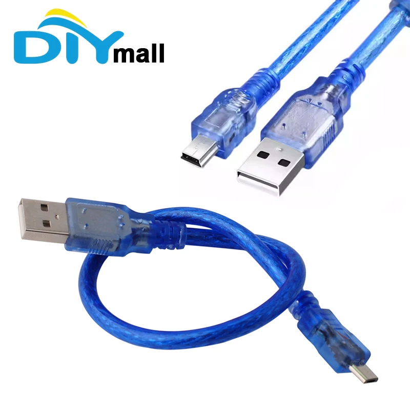 USB 2.0 to Mini USB Cable 5Pin T Port Transparent Blue 30cm Data Line Wire Cable Adapter Parts Set for NANO Board Kit