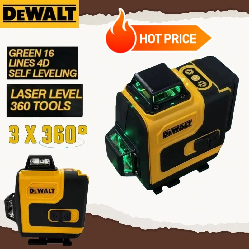 

Лазерный уровень Dewalt 16 линий, перезаряжаемый, профессиональный, 3 плоскости*360 градусов, вертикальный и горизонтальный, зеленый луч, для Dewalt 20В