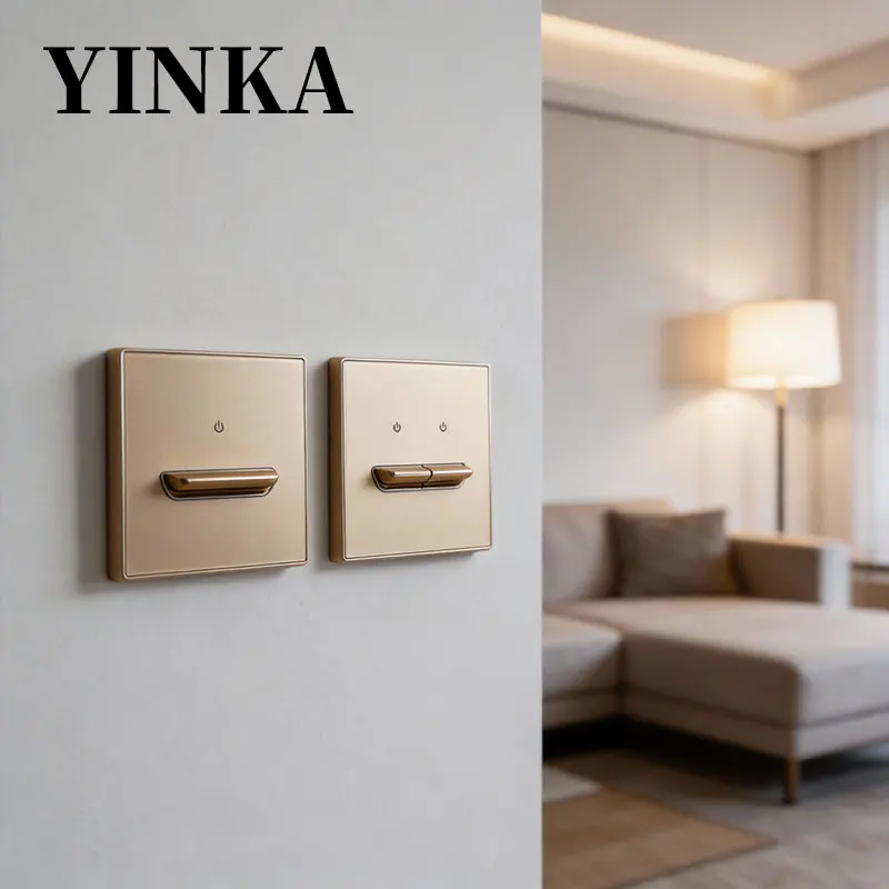YINKA Tempered Glass Switch Panel LED Indicator 2 3 4 Gang/ 2 Way Self-reset Switch EU/AU/US Socket Light Switch Home Appliance