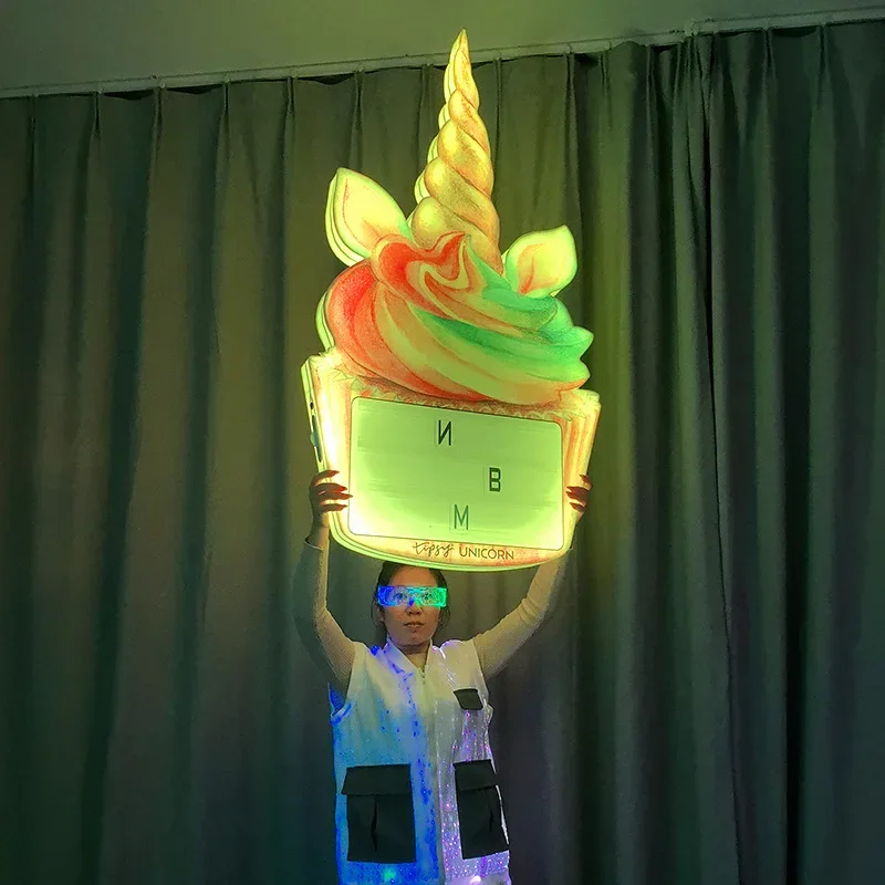 Luminous card program atmosphere card colorful charging hand placard letter card, bar atmosphere prop acrylic LED hair