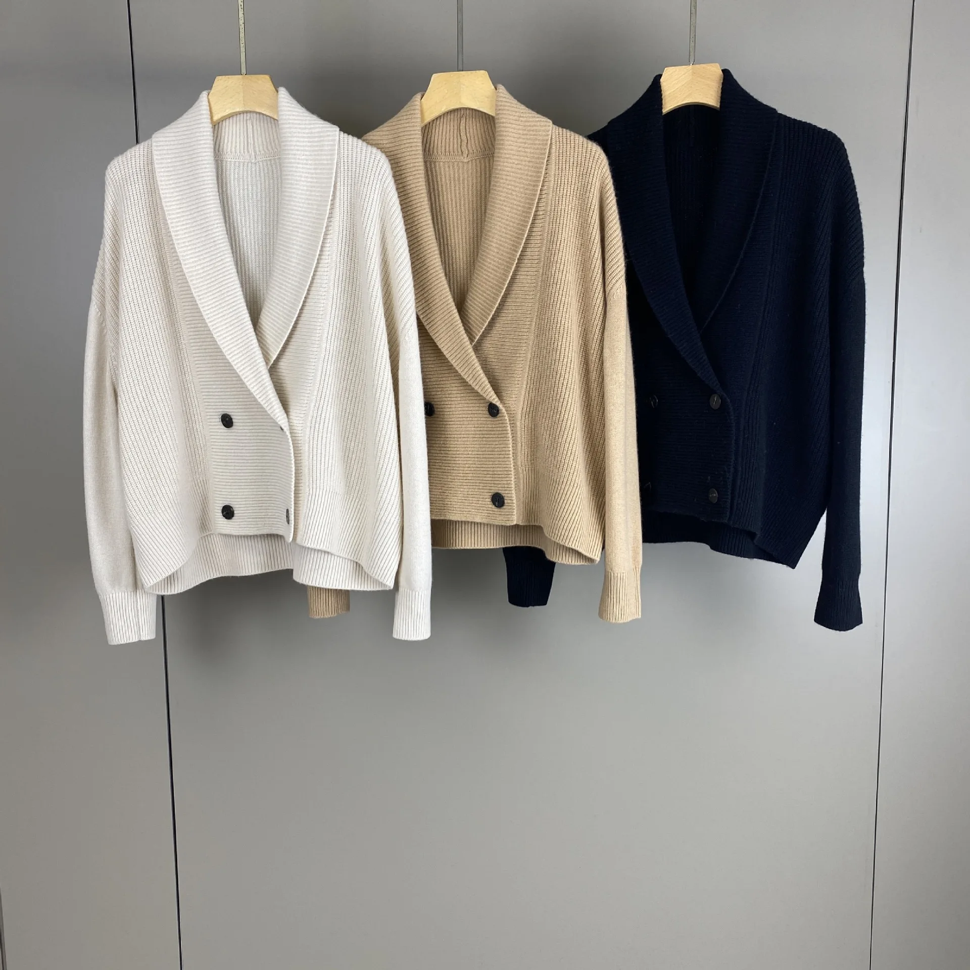 2026 Autumn/Winter New 100% Cashmere Double breasted Knitted Sweater Jacket