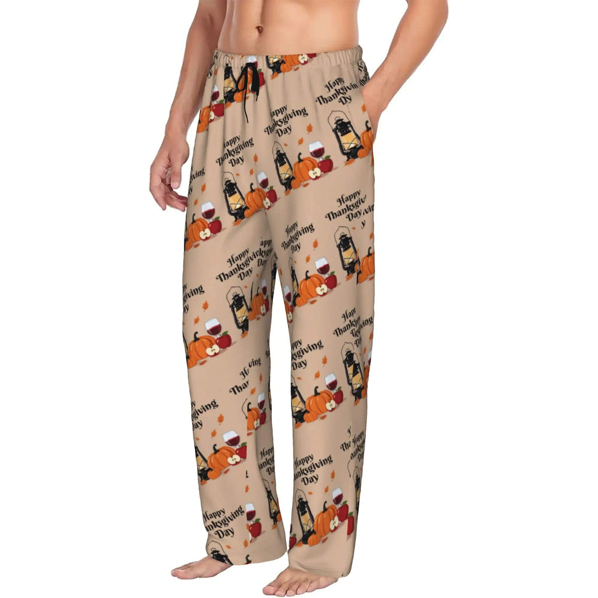 Custom Men Thanksgiving Day Pajama Pants Print  Sleep Sleepwear Bottoms with Pockets