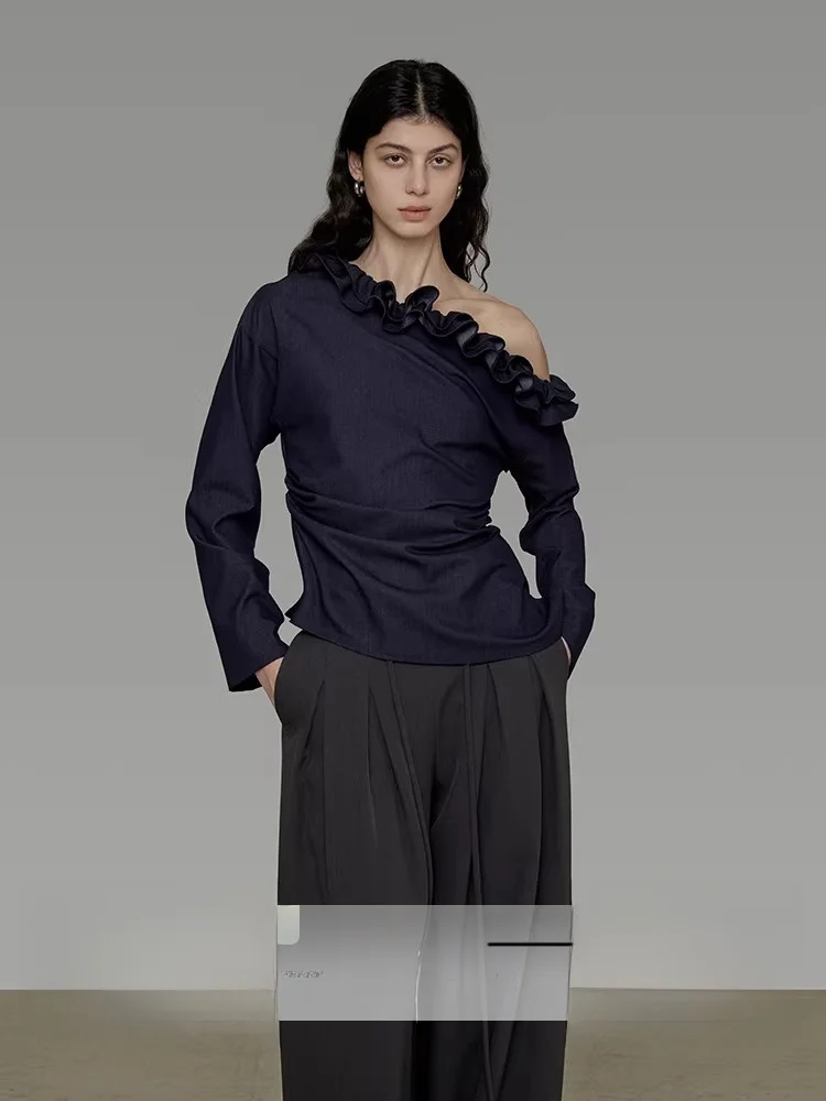 

UNSPOKEN Women's Lace Collar Slope oulder irt Spring 2026 Slimming Lazy High-End Feelings Top Commute Sle Long Sve