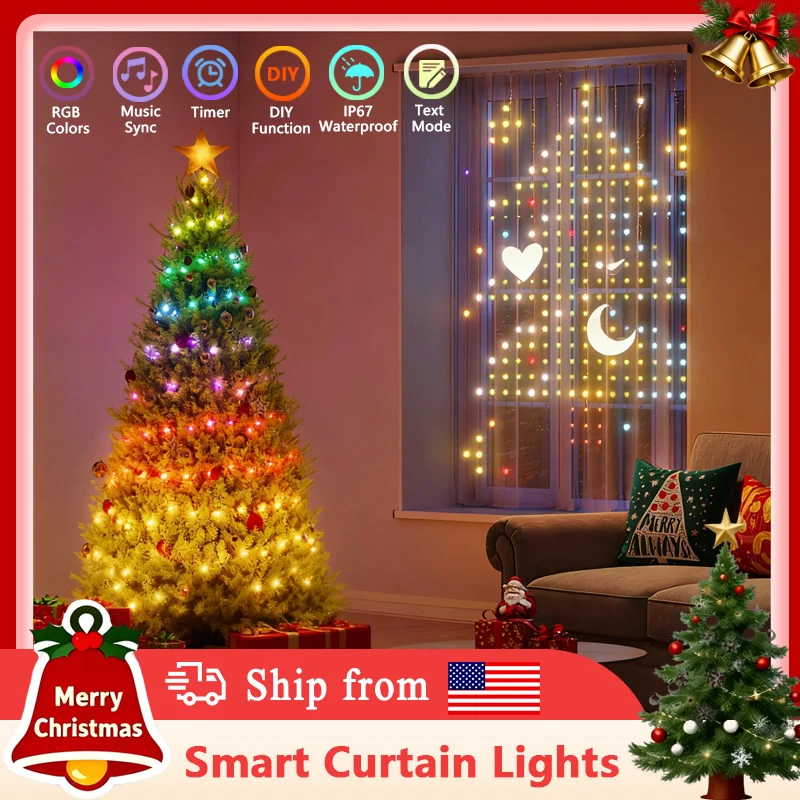 400-800 LED Smart Curtain Lights LED Fairy Lights App Remote Control Music Sync DIY Pattern Waterproof for Indoor Outdoor Decor
