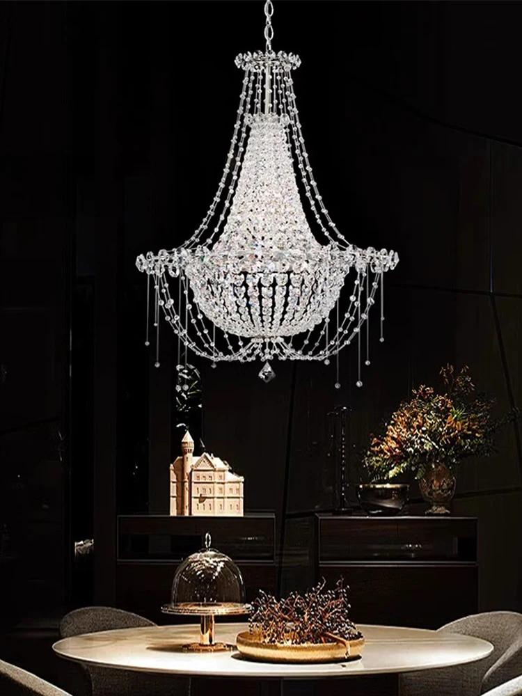 Traditional European Luxury Crystal Tassel Pendant Lights Retro Dining Room Villa Lamps High Ceiling Decor Bedroom Lustre