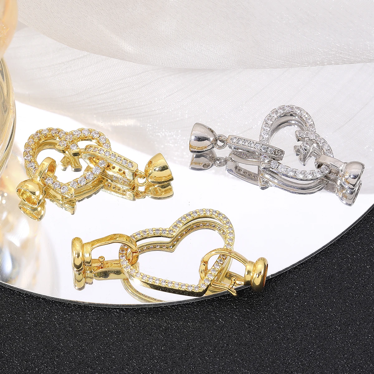 Juya Necklace Closures Gold Clasps Fasteners for Jewelry Making Supplies Luxury Zircon Parts Bracelets Locks Beaded Accessories