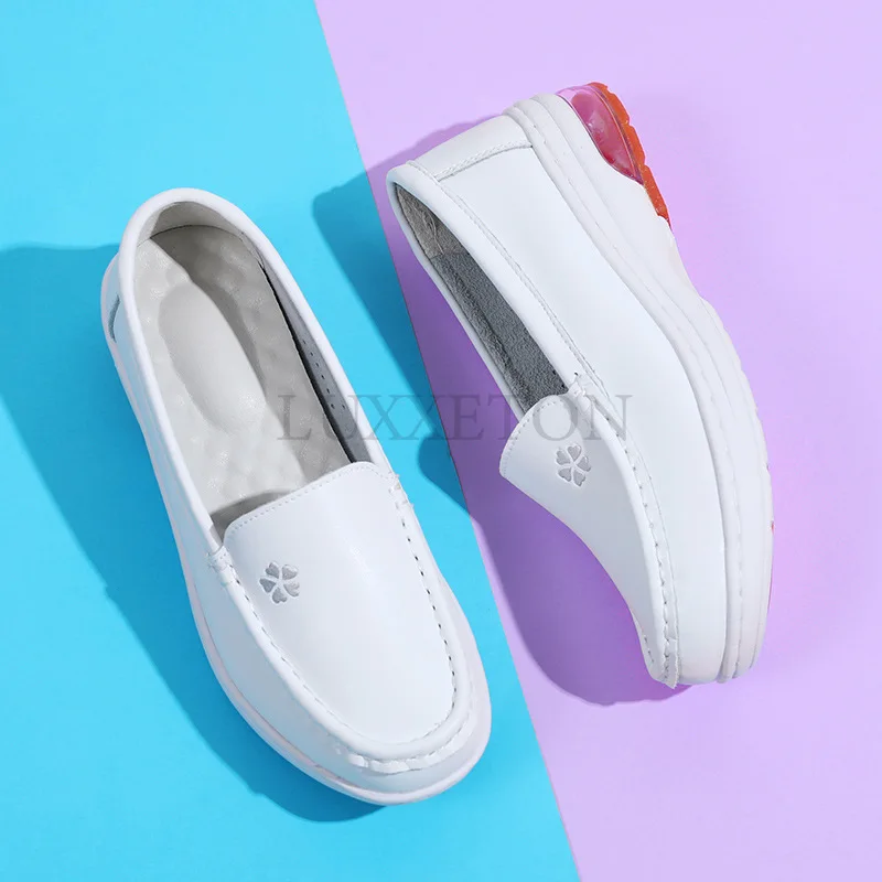 Female Nurse Shoes Fashionable White Shoes Comfortable Thick Soled Women Sports Shoe Spring New Slip on Flat Casual Shoe