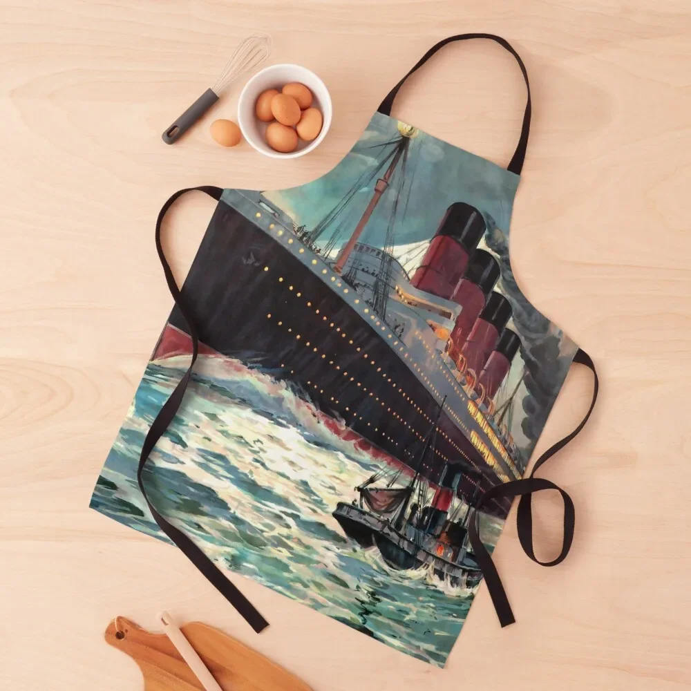 

VINTAGE OCEAN LINER TRAVEL POSTER Apron Chef Accessories Women Kitchen Things For Kitchen Apron