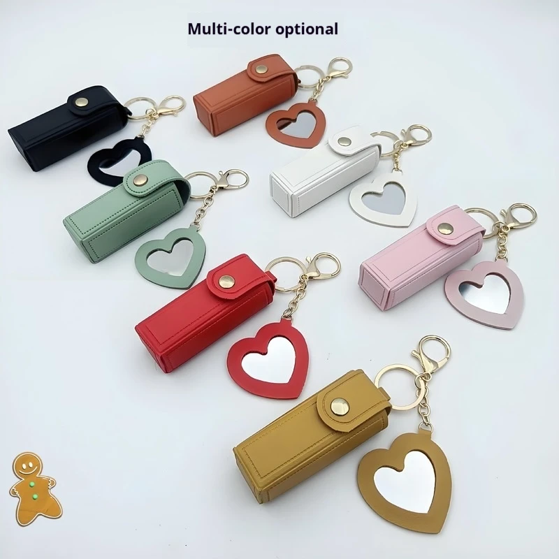 

Portable Leather Lipstick Keychain Coin Purse Mini Makeup Mirror For Girls Convenient Cosmetic Accessory Fashionable Gift Item