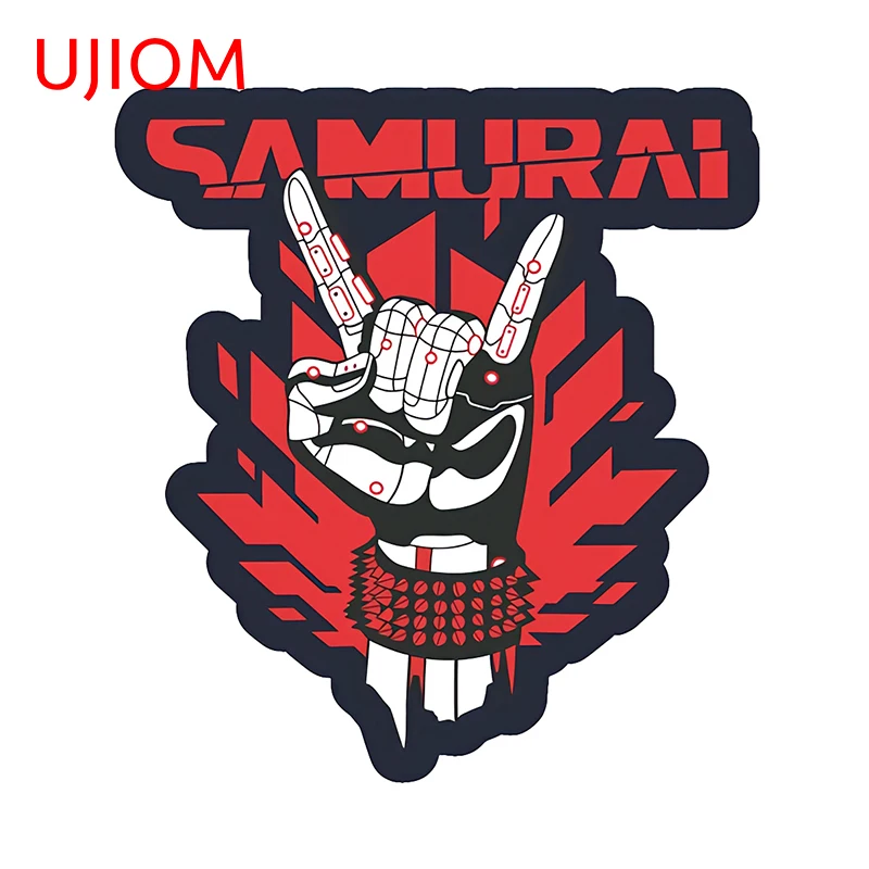 UJIOM 13cm × 12.1cm Samurai Logo Wall Stickers Techno-future Style Rock Gesture Decals Creative Personal Trunk Decoration