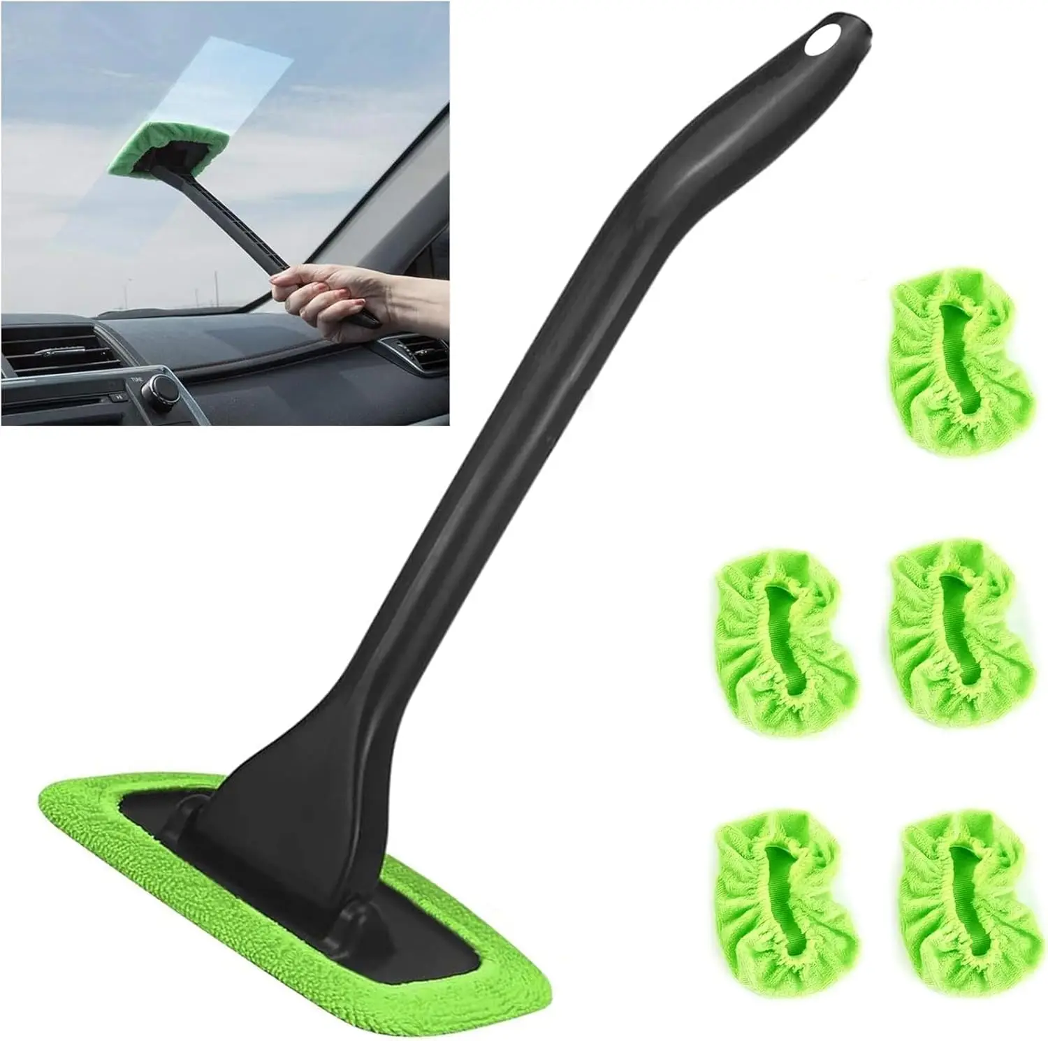 Windshield Cleaning Tool Windshield Cleaning Wand Auto Window Cleaner,5 Pieces Reusable Cloth Pads for Car Interior