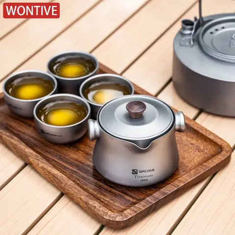 Pure Titanium Travel Tea Set of 1-5 Double-layer Kuaike Cup One Person One Color Travel Kung Fu Tea Set Portable Outdoor Camping