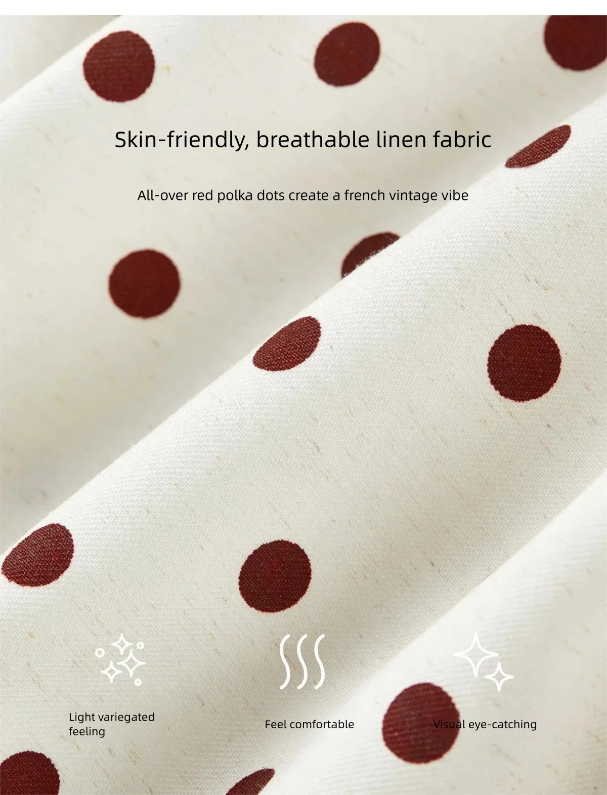 SENTUBILA Damen Französisches Polka-Dot-Kleid Leinen A-Linie Retro Mode Kurzarm Kurzes Kleid Damen Partykleidung 162LI7499 – Detail 16