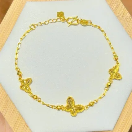 Boutique 24 Karat reines Gold Laser Schmetterling Gold Damen Armband super glänzenden Schmetterling Schmuck au999 echtes Gold Glück Perlen Hand Juwel