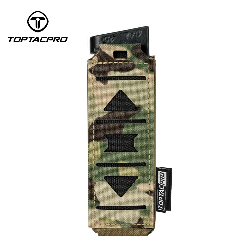 TOPTACPRO Tactical Mag Pouch MOLLE Single Mag Carrier Laser Cut 9mm Pouch Camo 8513