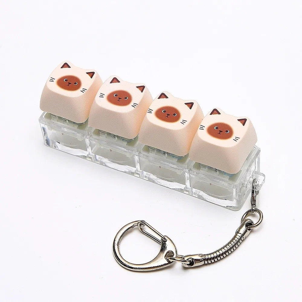 Cute Cat Keyboard Fidget 4 Keys Creative Design Keycap Keyring Kawaii Finger Button Mechanical Keyboard Keychain