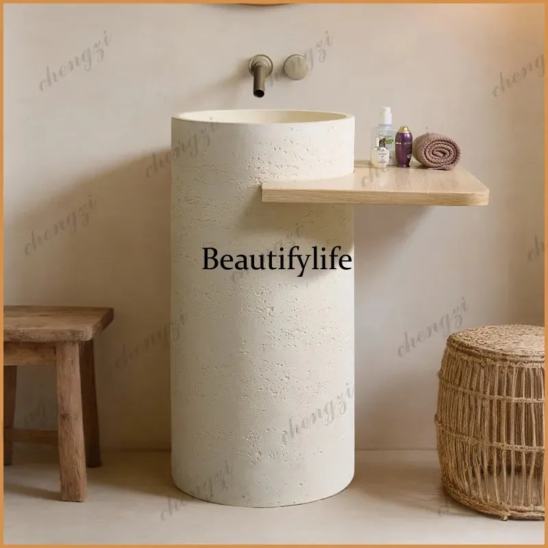 K153  medieval wabi wind cylindrical column basin cream wind integrated wash basin toilet washbasin art basin