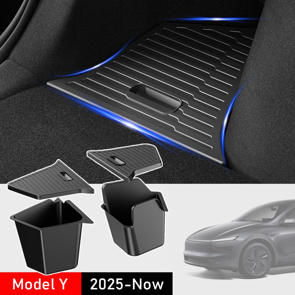 

For Tesla Model Y Juniper 2025 Rear Trunk Side Storage Box Cargo Organizer TPE Bin Box Flocking Mat Partition Board Accessories