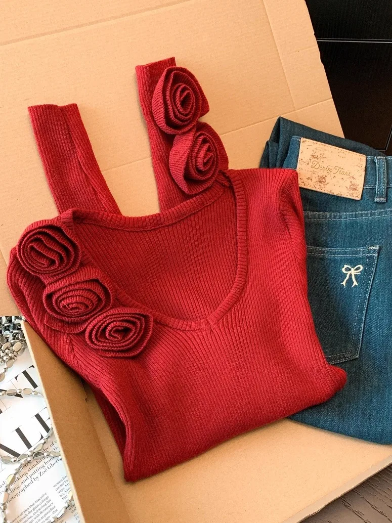 

Мягкий вязаный свитер с длинными рукавами для женщин, облегающий, с V-образным вырезом, влагоотводящий, в корейском стиле, зимняя модная внутренняя одежда