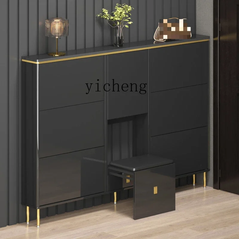 ZC rock slab black ultra-thin shoe cabinet 17cm household door entrance narrow tipping bucket entrance cabinet