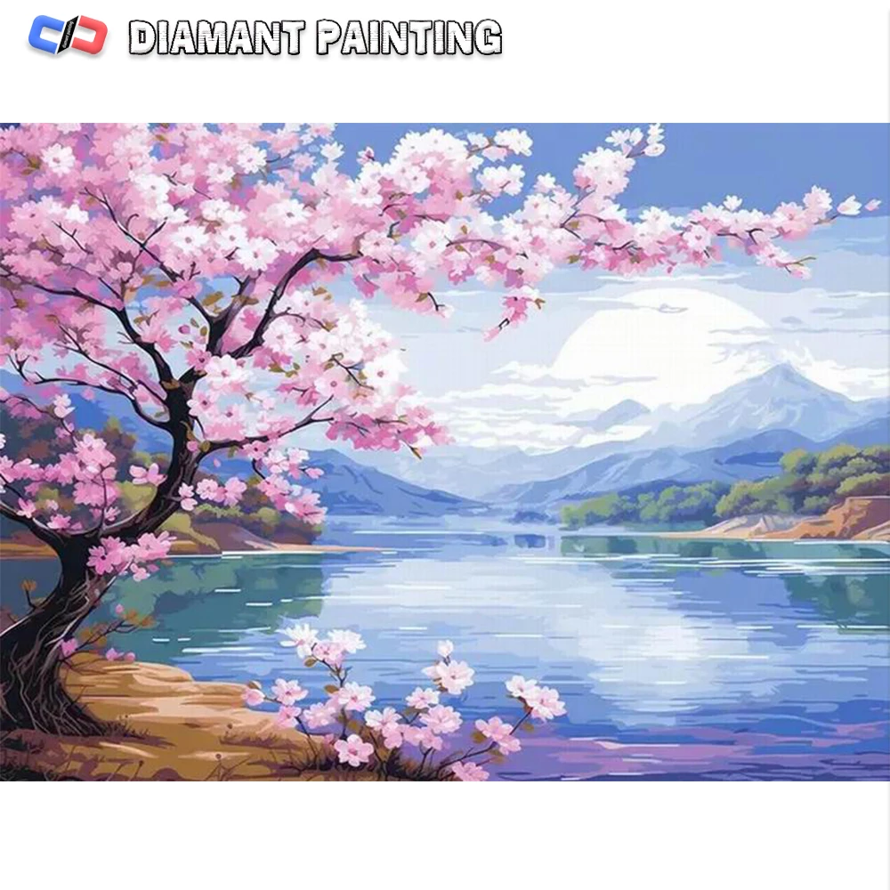 Scenic Pink Tree 120 colors Nabi Fairy Dust Diamond Painting Collection House Sailboat Mosaic Diy Embroidery Picture Wall Decor