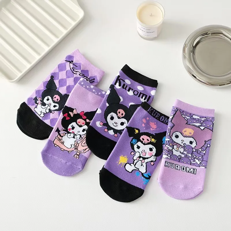 

5 Pairs Kawaii Sanrio Kuromi Socks Anime Socks Harajuku Ship Socks Cartoon Cute Female Printed Comfortable Cotton Socks Gifts