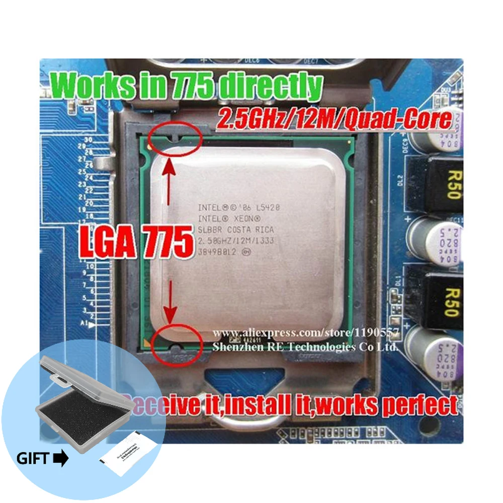 lntel Xeon L5420 2.5GHz 12M 1333Mhz CPU equal to Core 2 Quad Q9300 CPU works on LGA775 motherboard