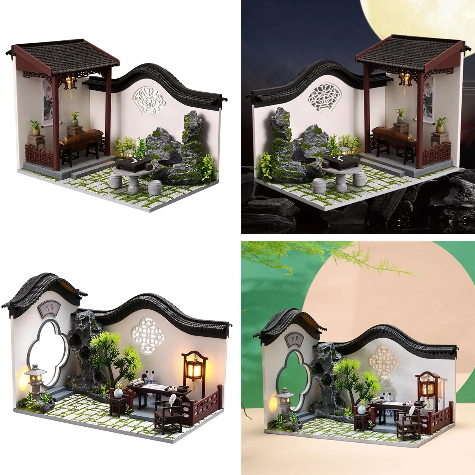 Miniatuur poppenhuis met LED-licht en meubilair Chinese binnenplaatsarchitectuur