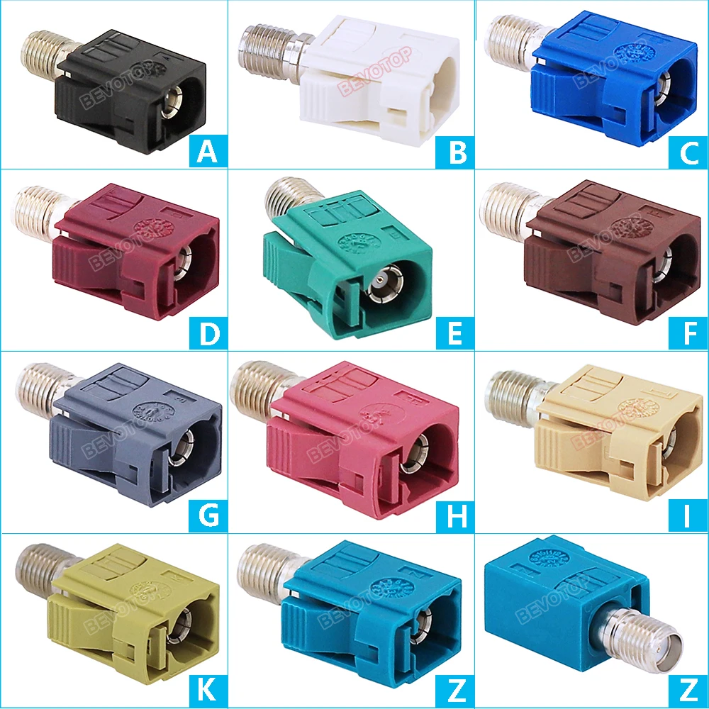 10PCS/LOT New Fakra to SMA Adaptor SMA Female to Fakra Female Code A/B/C/D/E/F/G/H/I/K/Z Jack BEVOTOP RF Coaxial Adapter