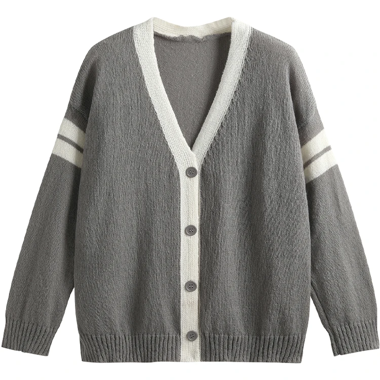 

Varsity Cardigan Sweater for Women Long Sleeve V-Neck Button-up Knit Slouchy Cardi Korean School-girl Preppy Fall Winter Outfit