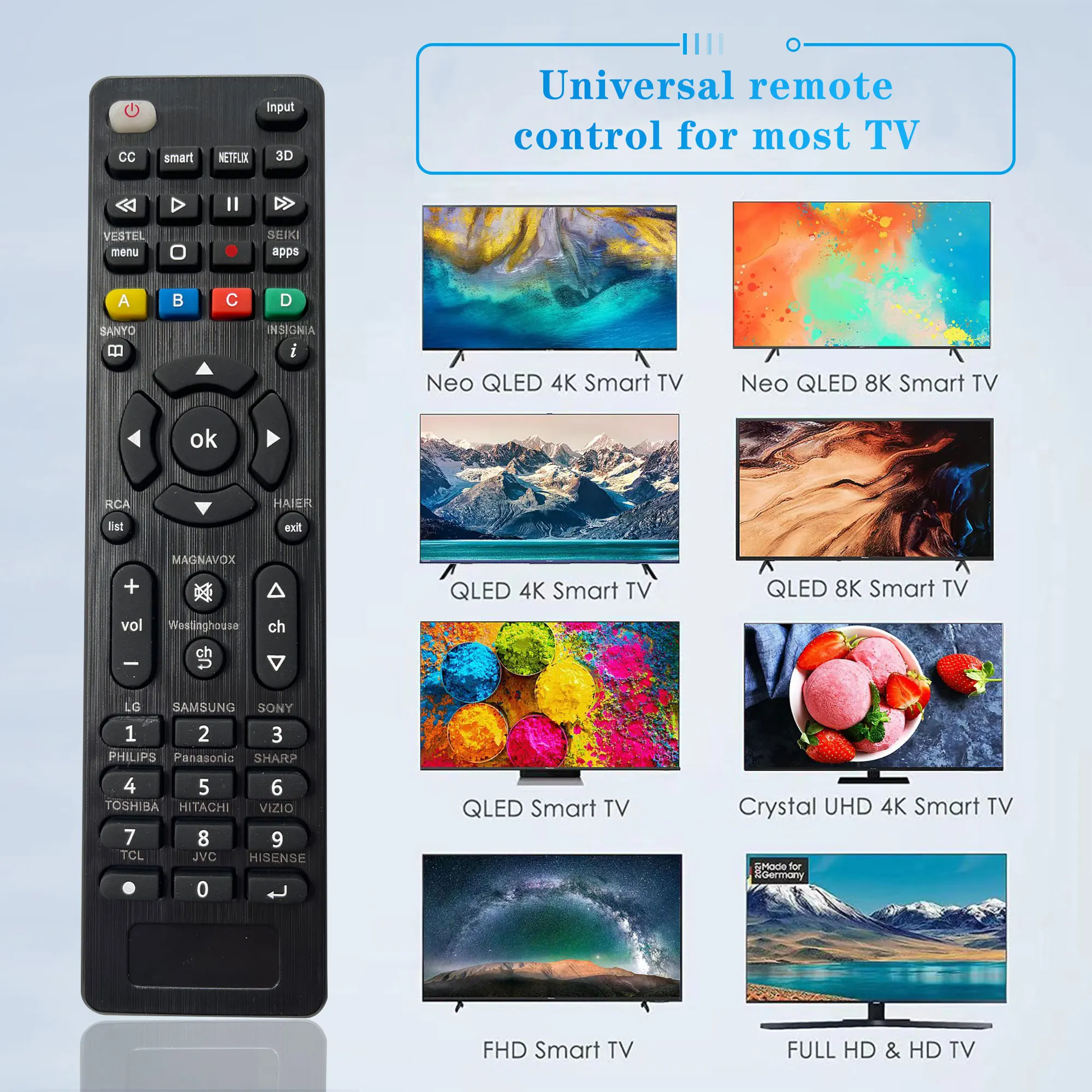 Universal TV Remote Control for Samsung LG Sony Philips Sharp, Panasonic TCL Toshiba Hitachi VIZIO HAIER TV remote