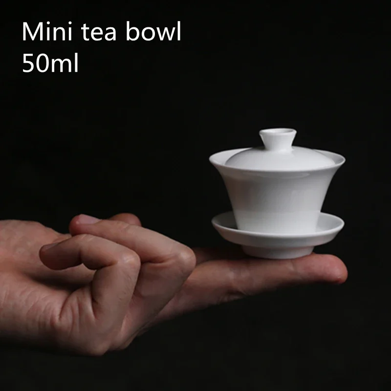 

Мини 50 мл Gaiwan для чая, твердая белая фарфоровая сундук с крышкой, чайная посуда, дорожный чайный сервиз кунг-фу, китайская чашка, маленькие миски Chawan