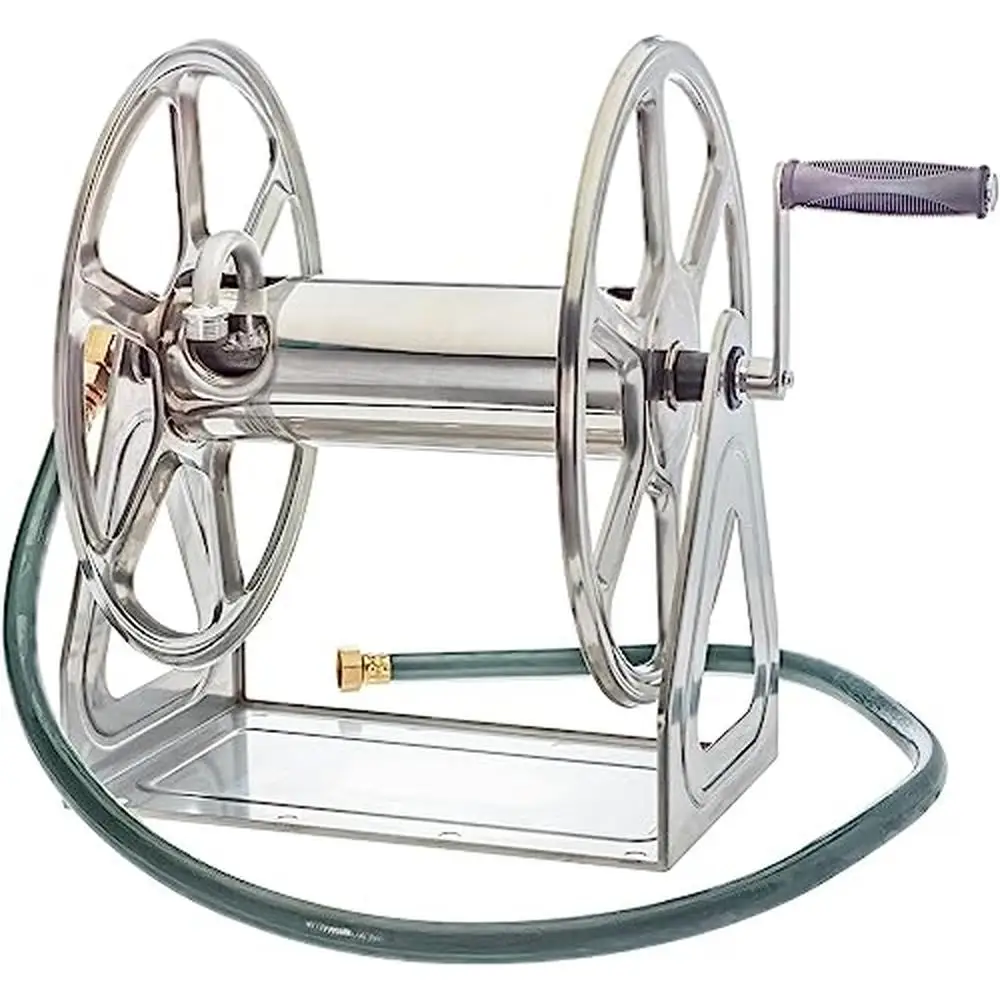 

Stainless Steel Garden Hose Reel 200ft Capacity Wall/Floor Mount