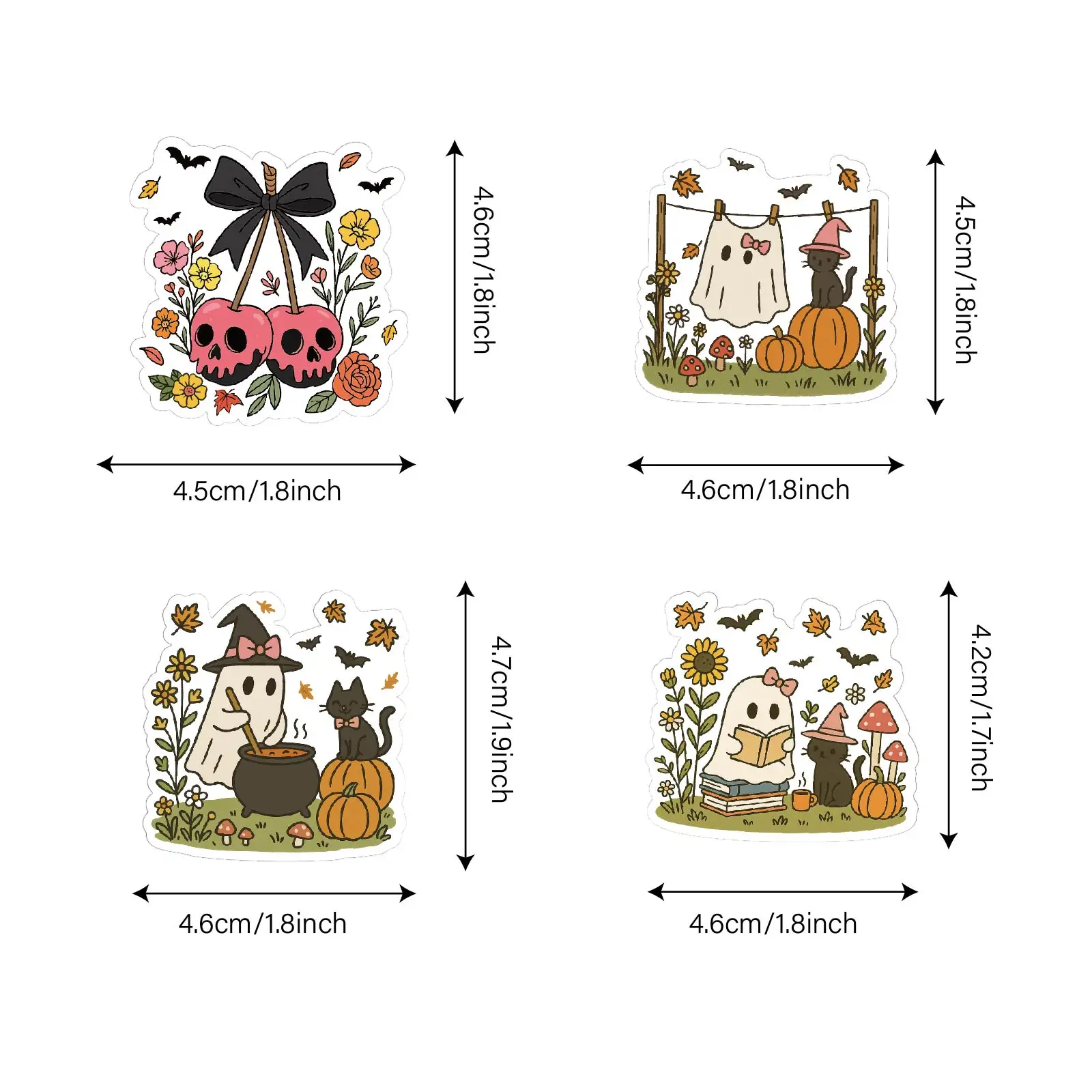 48PCS Cartoon Ghost Flower Sticker Cute Halloween Little Ghost Party Decoration Stickers For Water Bottle Diary Laptop Phone view 5