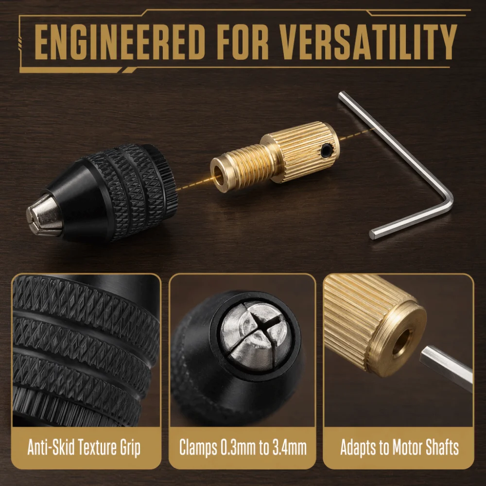 0.3-3.4mm Jaw Capacity Self Tightening Chuck Quick Release Mechanism Reasonable Design Micro Chuck Miniature Design