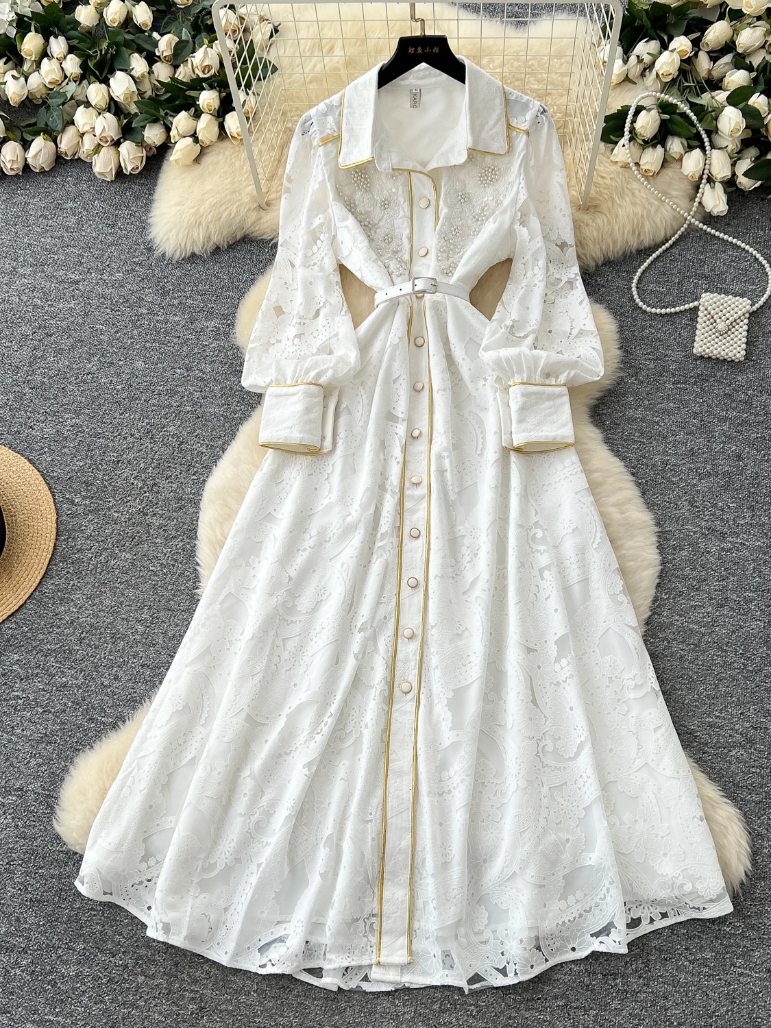 Damski jesienny garnitur Ele Lantern Sve z nadrukiem, kołnierzyk, zapinany na jeden guzik, długa spódnica w kształcie litery A z wysokim stanem dla siostry doktorki.