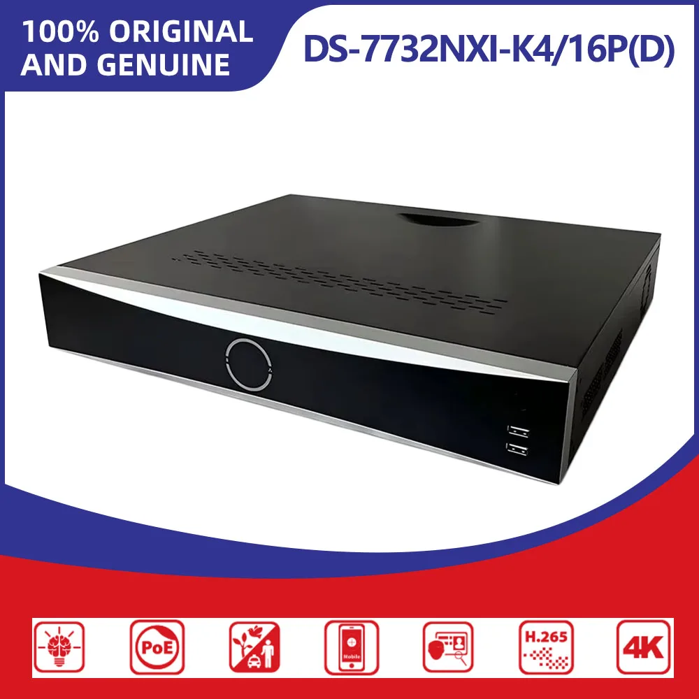 Hikvision DS-7732NXI-K4/16P(D) 32CH 4K AcuSense NVR 16 Built-in PoE Ports 4 SATA H.265+ Two-Way Audio HDMI VGA CCTV Recorder