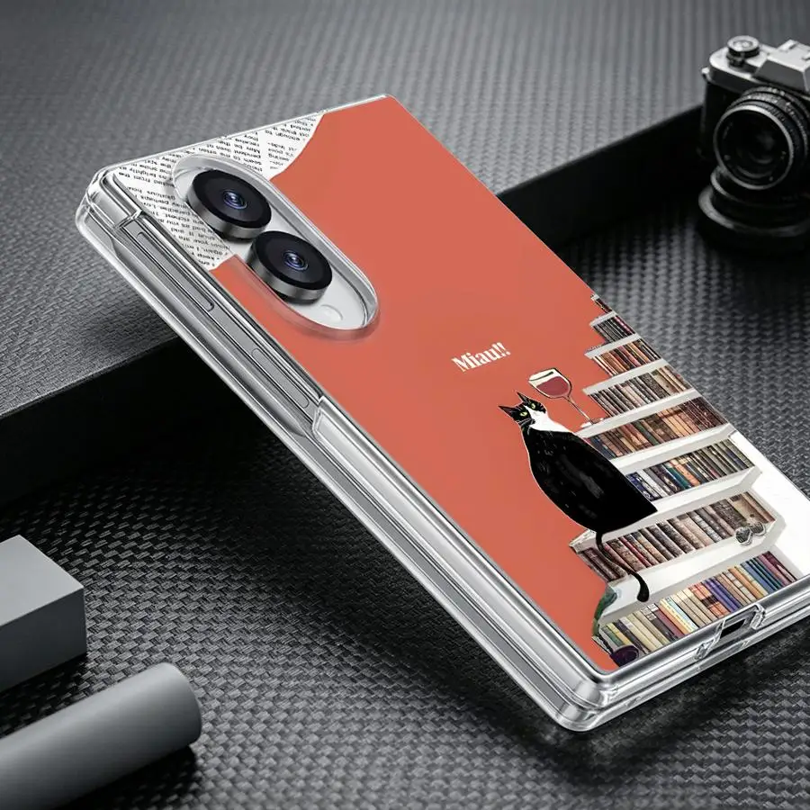 Transparent Phone Cover Case for Samsung Galaxy Z Fold 8 ZFold 8 PC Hard Luxury ZFold8 Red Wall Cat Art