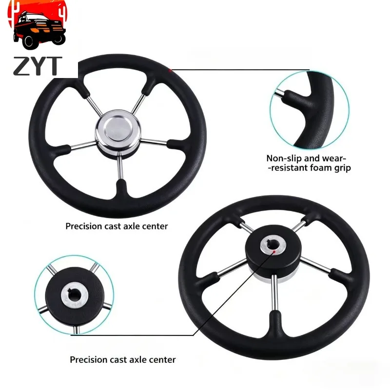 1PC Stainless steel marine steering wheel with foamed grip and forged shaft suitable for yachts speedboats trucks and RVs