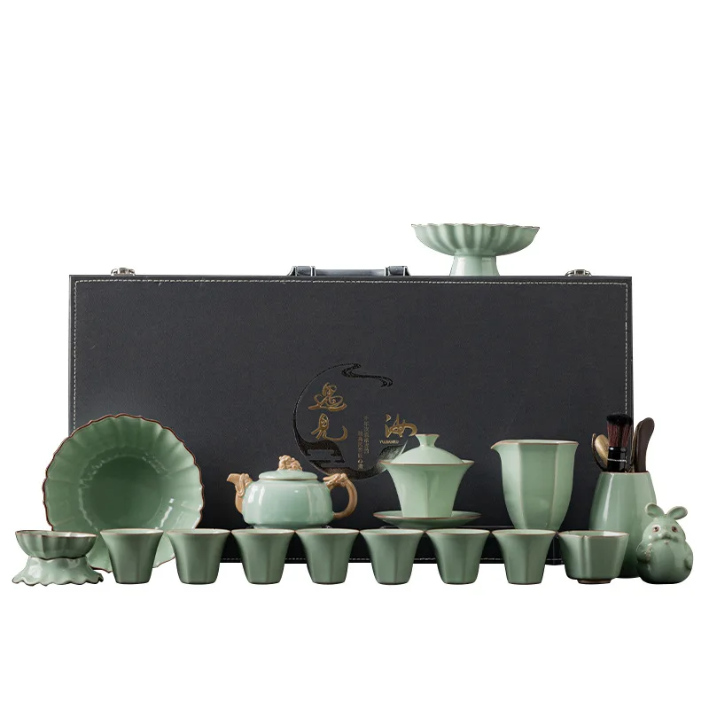 Ru Kiln Tea Set Household High-end Brewing Teapot Teacup Twelve Zodiac Tea Pet Ornament Set Gift Box