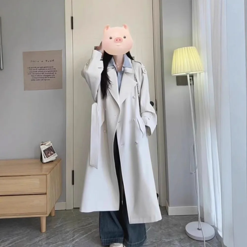 Windbreaker Jacket for Women in the Spring and Autumn of 2025 New Korean Style High-end Temperament Medium Long Coat Solid Co
