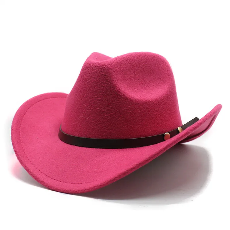 Neue Unisex Vintage Western Cowboy Cowgirl Filzhut mit Punk Gürtel Winter Herbst Panama Nachahmung Wolle Jazz Cap – Detail 5