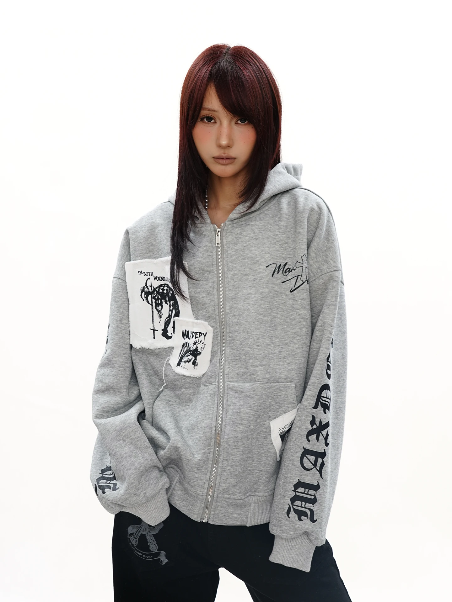 

Мужская толстовка S3T5 в стиле ретро, свободного кроя, с капюшоном, в стиле пэчворк, на молнии, с принтом, повседневная, универсальная верхняя одежда